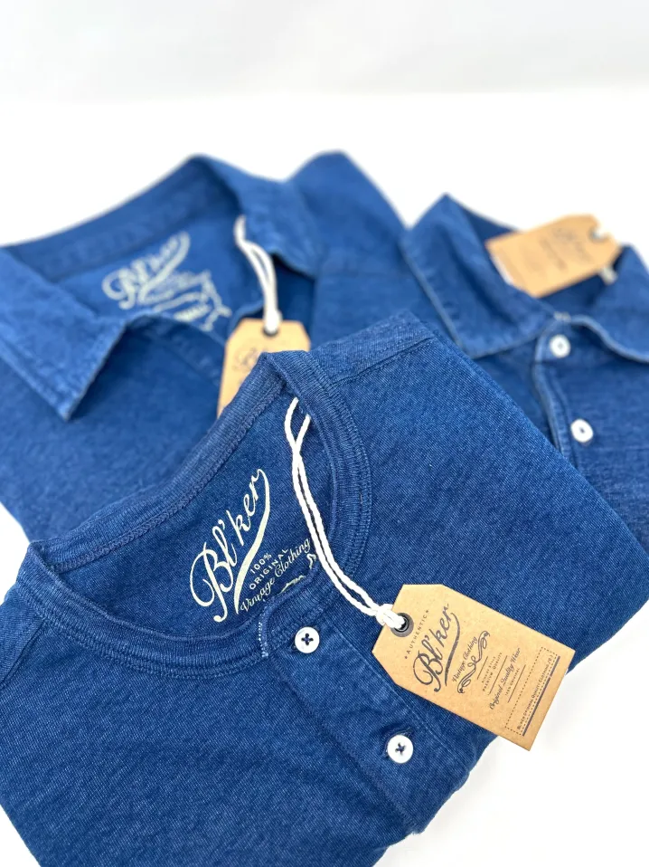 POLO BL'KER VINTAGE INDIGO JERSEY SENZA BOTTONI